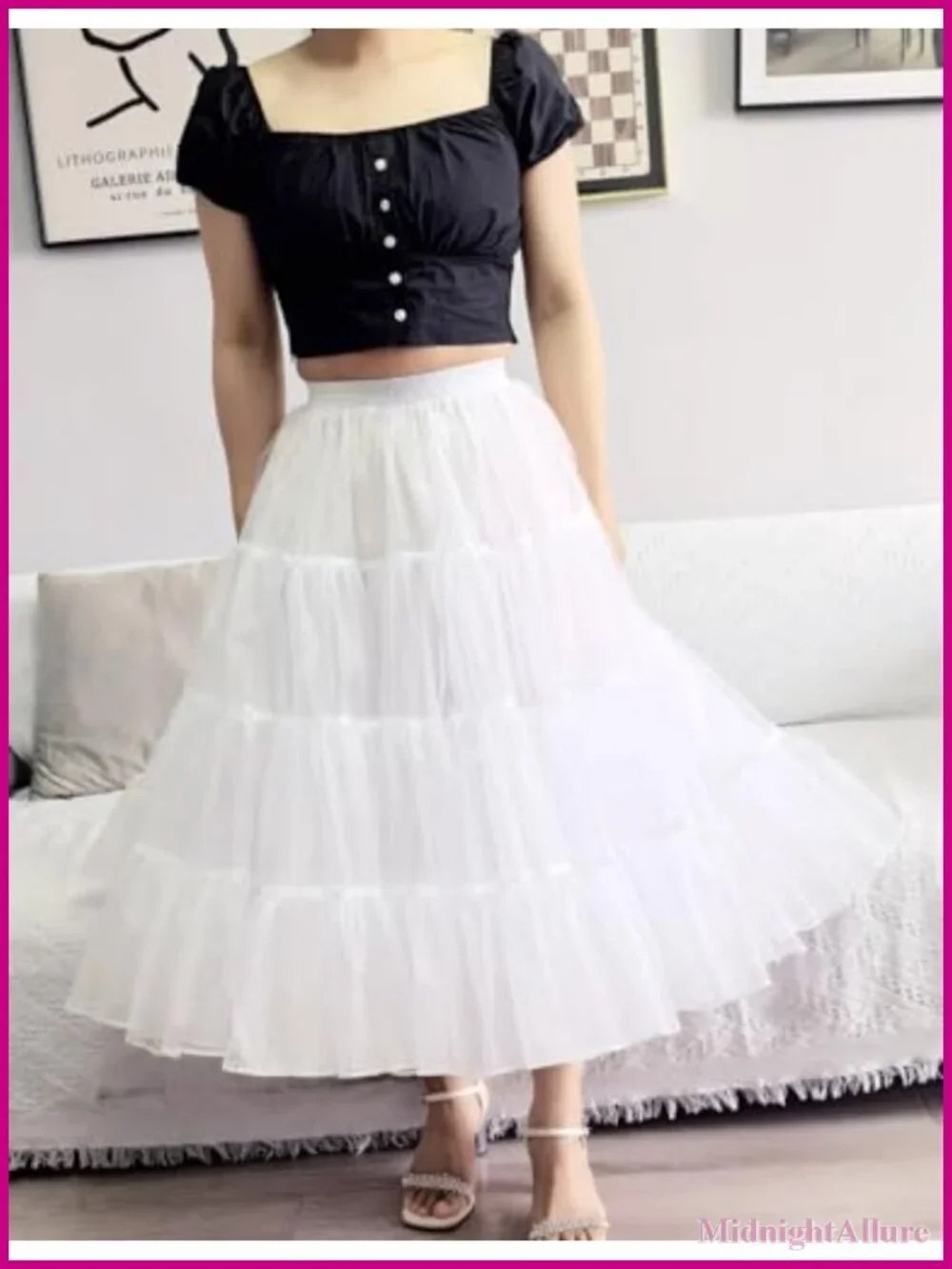 4 Tier Tea Length Puffy Tulle Petticoat Half Slip for Party Dresses